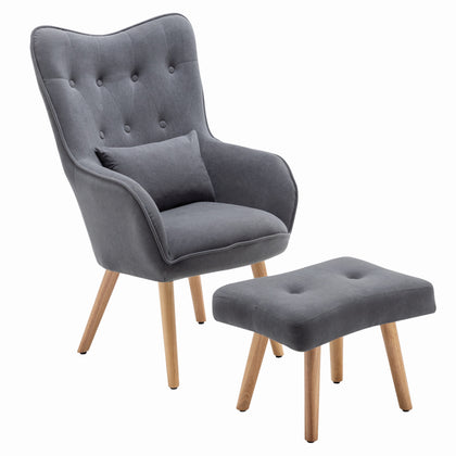 Frosted Velvet Upholstered Armchair with Footstool and Pillow, FL050084
