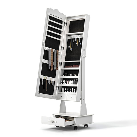 Livingandhome Vintage Lockable Jewelry Armoire Cabinet with Mirror on Wheels, ZH0593
