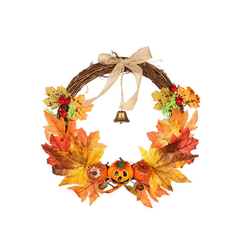 Livingandhome Artificial Pumpkin Maple Leaves Wreath with Bell, SP2891