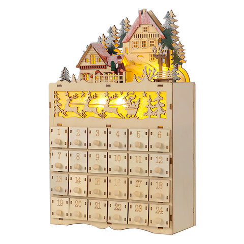 Livingandhome 24 Day Advent LED Wooden Calendar Countdown to Christmas with Drawers, WZ0006