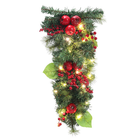 Artificial Red Pomegranate Berry Pine Leaf Swag with 3m LED Light String Decor, SC0121
