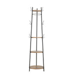 H&O Direct Wooden Freestanding Coat Rack with 3 Storage Shelves and 6 Hooks, YE0114
