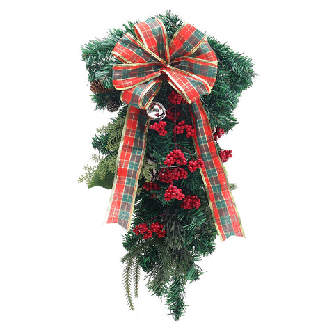 Artificial Green Pine Leaves Berry Garland with LED Light String Bowknot Decor, SC0122