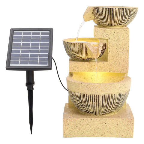 Outdoor Water Fountain Rockery Decor 3 Tier Bowls Solar Powered, AI0928