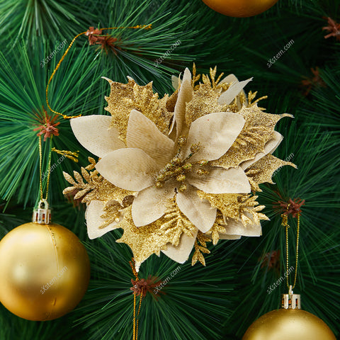 Livingandhome 24 Pieces Artificial Christmas Tree Flowers Xmas Festive Poinsettia Flowers Ornament Set, CD0366