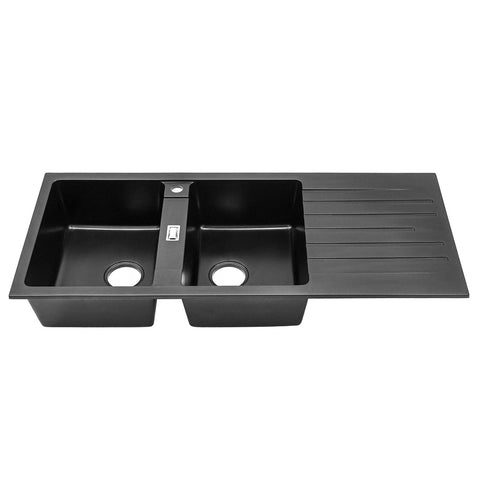 Livingandhome Quartz Undermount Double Bowl Kitchen Sink with Drainboard, DM0510