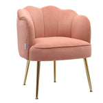 Livingandhome Casual Frosted Velvet Shell-shaped Armchair Petal Backrest with Golden Metal Legs, JM1830