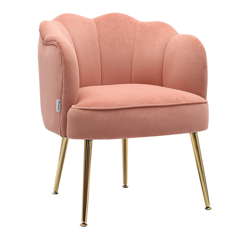 Livingandhome Casual Frosted Velvet Shell-shaped Armchair Petal Backrest with Golden Metal Legs, JM1830
