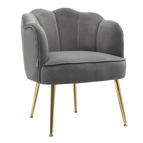 Livingandhome Casual Frosted Velvet Shell-shaped Armchair Petal Backrest with Golden Metal Legs, JM1833