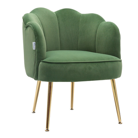 Livingandhome Casual Frosted Velvet Shell-shaped Armchair Petal Backrest with Golden Metal Legs, JM1834