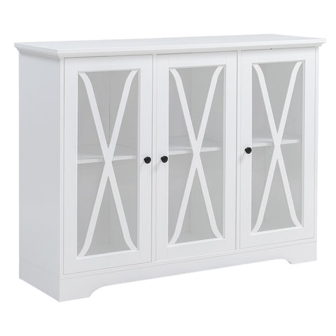 Livingandhome Modern Storage Cabinet with 3 Glass Doors and 2 Tier Shelves Wooden Console Table, JM2192JM2193
