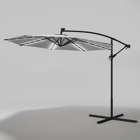 Outdoor 32 LED Lighted Patio Umbrella with Crank Lift System with Base, LG0927LG0441