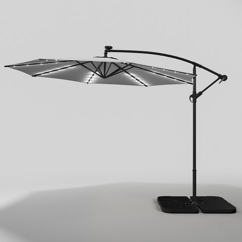 Outdoor 32 LED Lighted Patio Umbrella with Crank Lift System with Base, LG0927LG0533