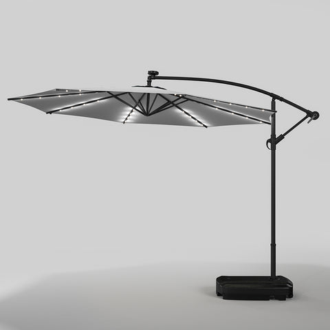 Outdoor 32 LED Lighted Patio Umbrella with Crank Lift System with Base, LG0927LG0534