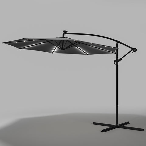 Outdoor 32 LED Lighted Patio Umbrella with Crank Lift System with Base, LG0928LG0441