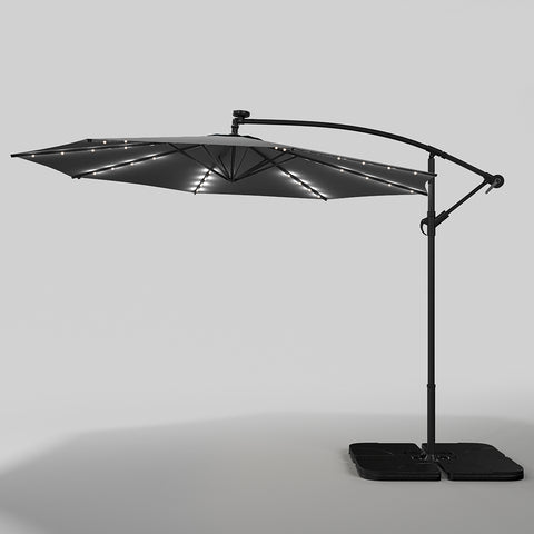 Outdoor 32 LED Lighted Patio Umbrella with Crank Lift System with Base, LG0928LG0533