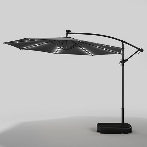 Outdoor 32 LED Lighted Patio Umbrella with Crank Lift System with Base, LG0928LG0534