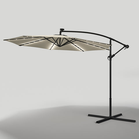 Outdoor 32 LED Lighted Patio Umbrella with Crank Lift System with Base, LG0929LG0441