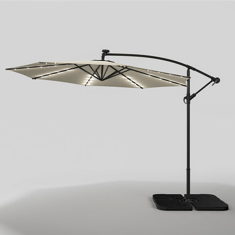 Outdoor 32 LED Lighted Patio Umbrella with Crank Lift System with Base, LG0929LG0533