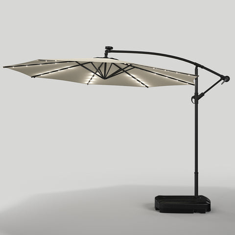 Outdoor 32 LED Lighted Patio Umbrella with Crank Lift System with Base, LG0929LG0534