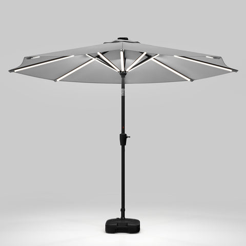 Large Solar Powered LED Patio Umbrella for Outdoor Garden Patio with Base, LG0930LG0455