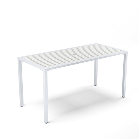 Livingandhome 150cm Rectangular Outdoor Dining Table with Parasol Hole White, LG1021