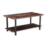 Livingandhome Rustic Brown Iron & Wood Coffee Table with Storage Shelf, MC0101