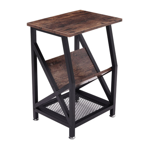 H&O Direct Retro Industrial Style Side Table Bedside Cabinet Nightstand with Storage Shelves, MC0141