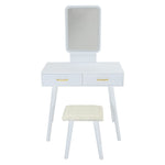 2 Drawers Dressing Table Set with Stool Dresser with Adjustable LED Rectangle Mirror, MC0301
