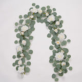 Livingandhome 185cm Artificial Rose Eucalyptus Garland Vine Wall Hanging Wedding Arch Door Decor, SW0459