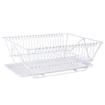 Kitchen Dish Drainer Organizer Plates Rack Glass Cutlery Holder with Drip Tray White, WH0789