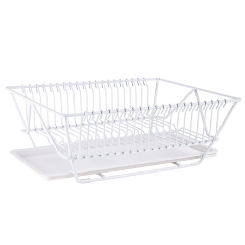 Kitchen Dish Drainer Organizer Plates Rack Glass Cutlery Holder with Drip Tray White, WH0789