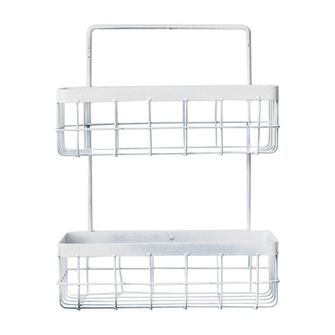 2 Tiers Metal Wire Spice Rack Hanging Baskets Shower Storage Caddy White, WH0848