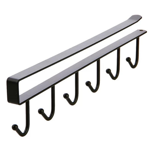 Cups Storage 6 Hooks Kitchen Utensil Hanging Hook Rack Holder Under Cabinet Closet Black, WH0858