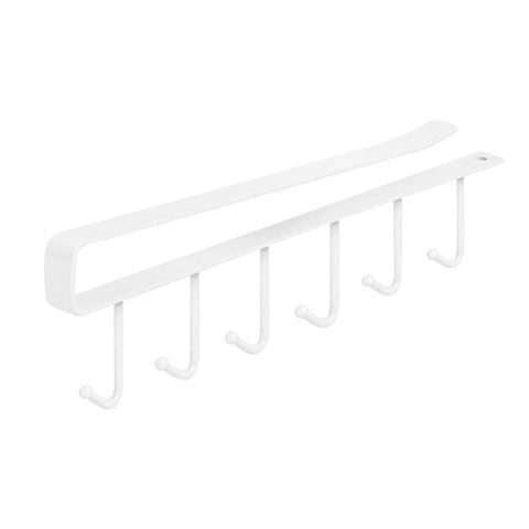 Cups Storage 6 Hooks Kitchen Utensil Hanging Hook Rack Holder Under Cabinet Closet White, WH0859