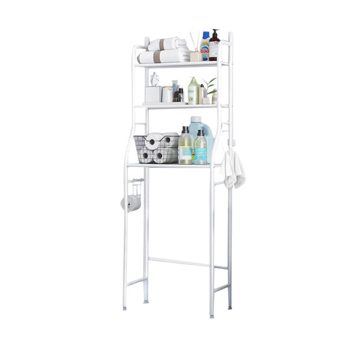3 Tiers Metal Bathroom Organizer Over Toilet Rack Storage Shelves White, WH0908
