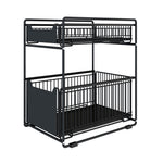 2-Tiers Metal Detachable Under Sink Rack Stackable for Kitchen Bathroom Organizer Black, WH0929