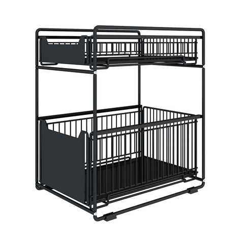 2-Tiers Metal Detachable Under Sink Rack Stackable for Kitchen Bathroom Organizer Black, WH0929
