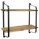 2 Tiers Industrial Style Wall Mounted Metal Wire Wooden Floating Shelf Storage Display Rack Tidy Organizer, WH0948