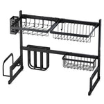 Over the Sink Drying Dish Rack Drainer Shelf Utensils Holders Black, WH0998