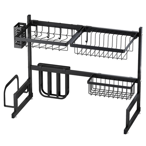 Over the Sink Drying Dish Rack Drainer Shelf Utensils Holders Black, WH0998