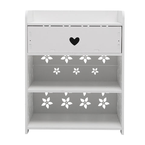 Hollow Carved Flower Pattern Side Table Nightstand with Drawer for Bedroom, WH1023