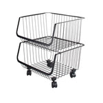 Stackable Rolling Metal Wire Basket Trolley Rack Fruit Vegetable Storage Holder for Kitchen, WH1079