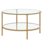Livingandhome 2 Tier Round Glass Coffee Table Side Table Gold Frame, ZH1188