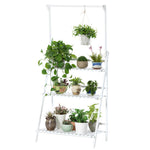 Livingandhome 3-Tier Foldable Wooden Ladder Shelf with Hanging Rod, SP2228