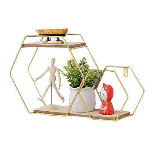 Honeycomb Modern Hexagonal 2 Tier Wall Floating Shelf, SP2331
