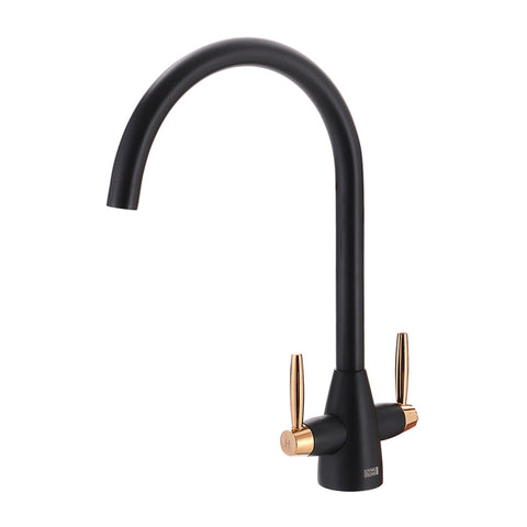 Livingandhome Black and Rose Gold Twin Lever Kitchen Mixer Tap, DM0487