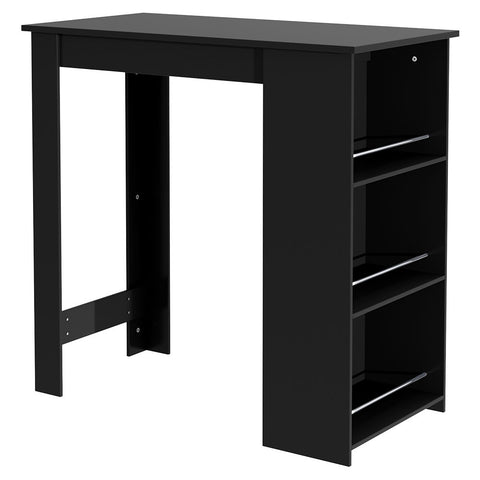Livingandhome Black Modern Chipboard Bar Table with 3 Storage Shelves for Kitchen Dinning Room, FI0060