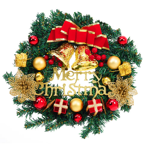 Livingandhome 30cm Christmas Artificial Wreath with Xmas Baubles Bells Bow Knots, CD0383