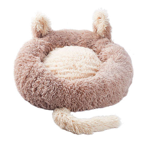 Livingandhome Round Plush Pet Dog Cat Calming Bed with Cute Ears, WF0060